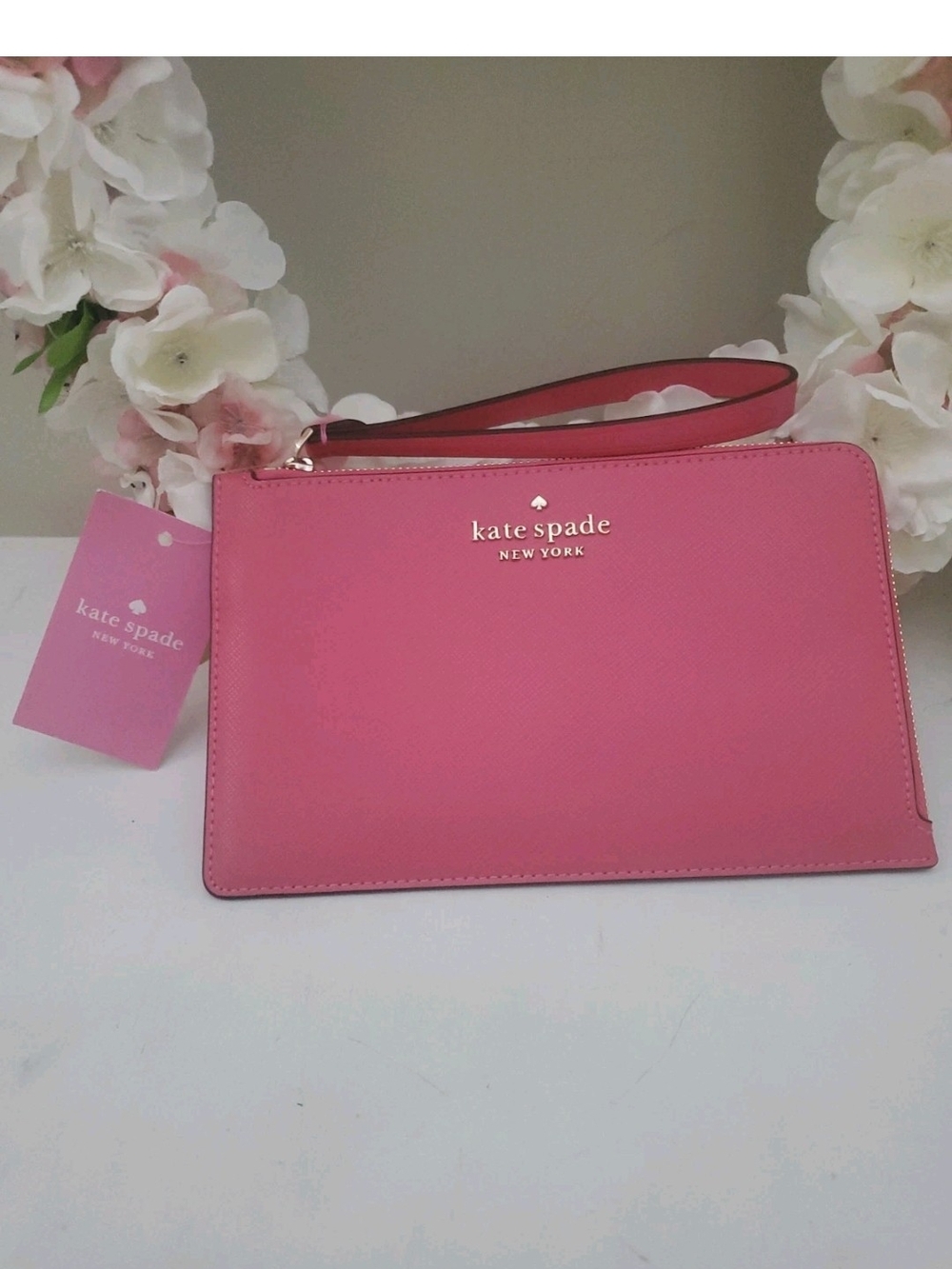 kate spade pink saffiano wristlet clutch